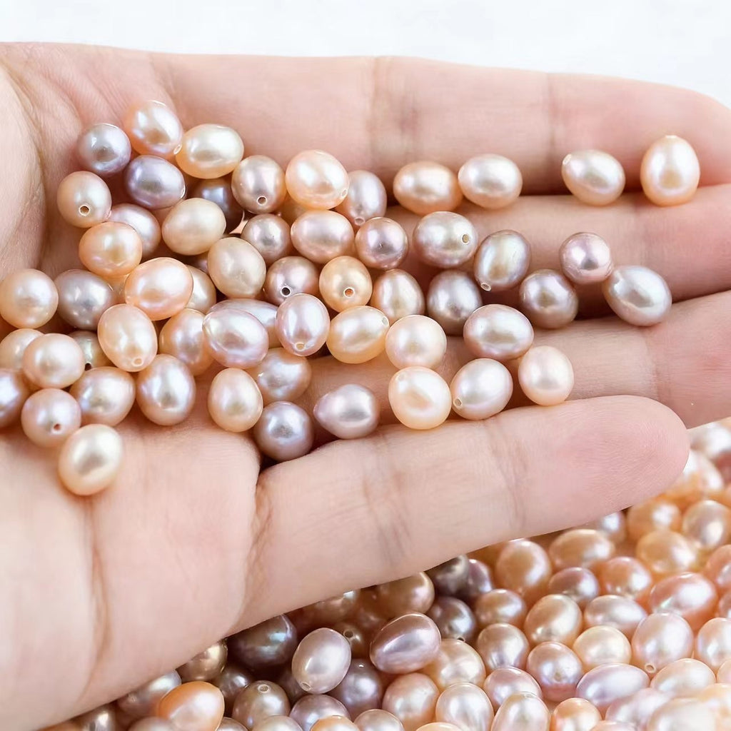 DIY Material Natural freshwater white, pink, purple, rice shaped pearl beads, 5-10mm AAA grade pearl half hole