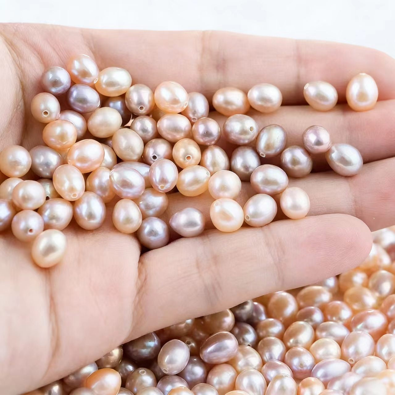 DIY Material Natural freshwater white, pink, purple, rice shaped pearl beads, 5-10mm AAA grade pearl half hole