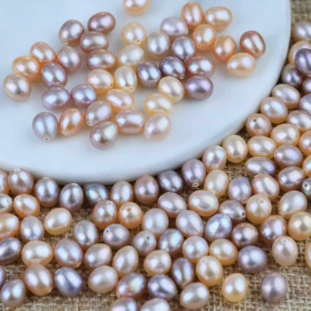 DIY Material Natural freshwater white, pink, purple, rice shaped pearl beads, 5-10mm AAA grade pearl half hole