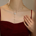 Hot selling Natural Freshwater white pearl starry butterfly necklace, Fashionable and exquisite pearl necklace for women