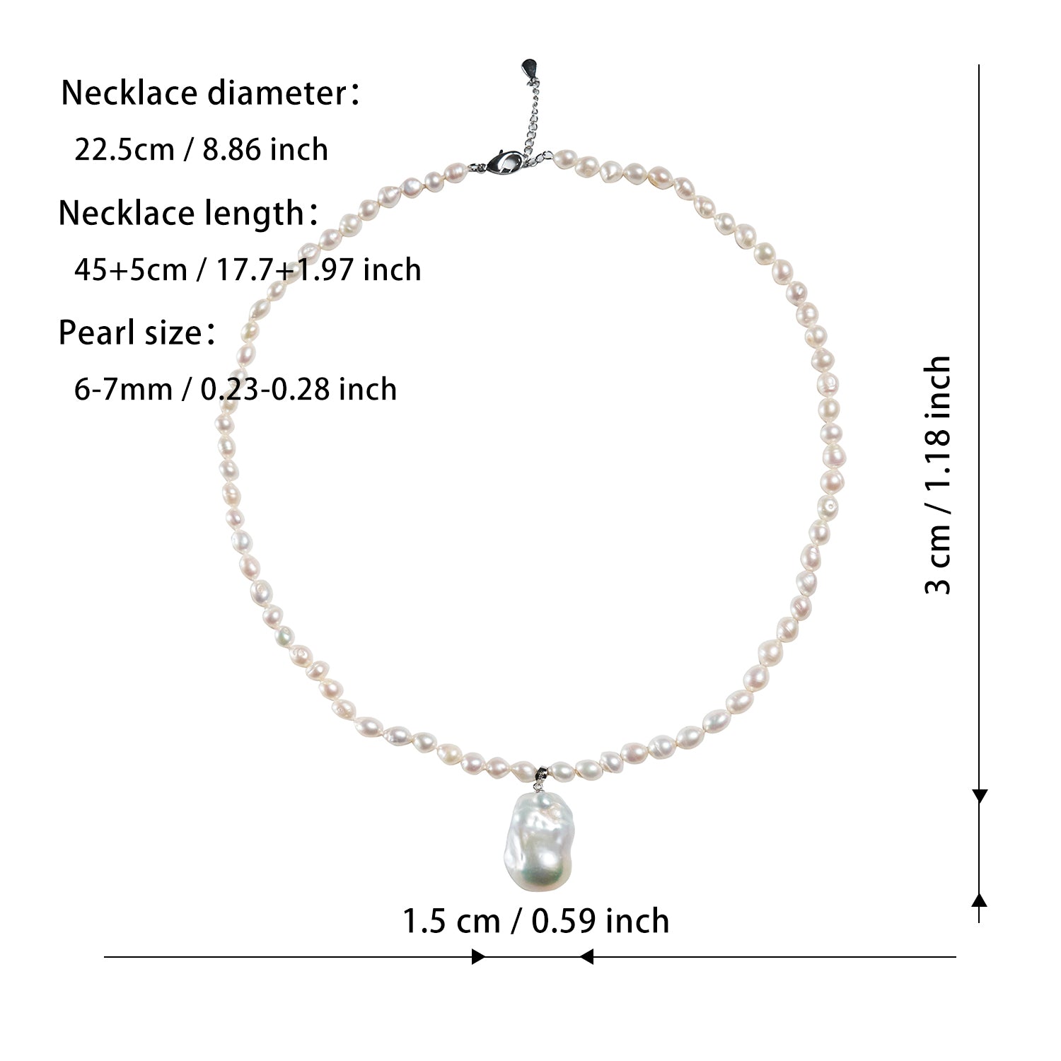 Natural freshwater white irregular Baroque pearl pendant necklace, fashionable high-end pearl necklace for women