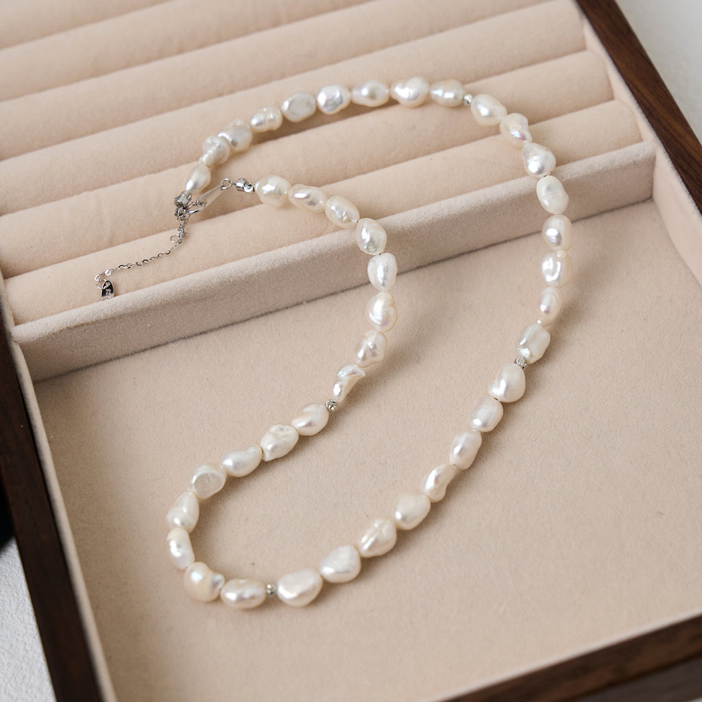 Fashion Natural Freshwater Baroque Pearl Beaded Necklace With extended Chain Loose  Beads White Rice-shaped Natural Pearl Chain
