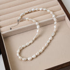 Fashion Natural Freshwater Baroque Pearl Beaded Necklace With extended Chain Loose  Beads White Rice-shaped Natural Pearl Chain