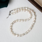 Fashion Natural Freshwater Baroque Pearl Beaded Necklace With extended Chain Loose  Beads White Rice-shaped Natural Pearl Chain