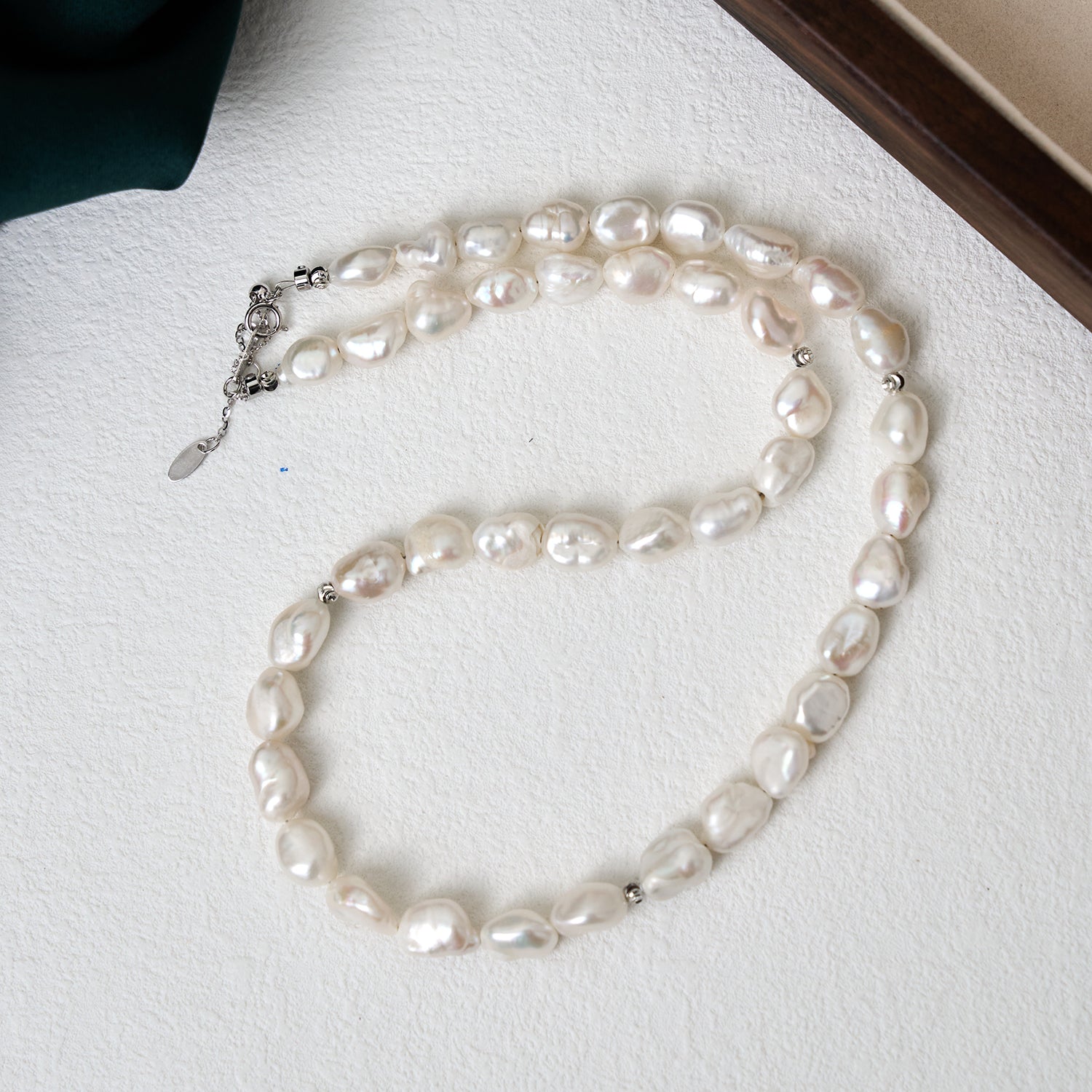 Fashion Natural Freshwater Baroque Pearl Beaded Necklace With extended Chain Loose  Beads White Rice-shaped Natural Pearl Chain