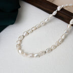 Fashion Natural Freshwater Baroque Pearl Beaded Necklace With extended Chain Loose  Beads White Rice-shaped Natural Pearl Chain