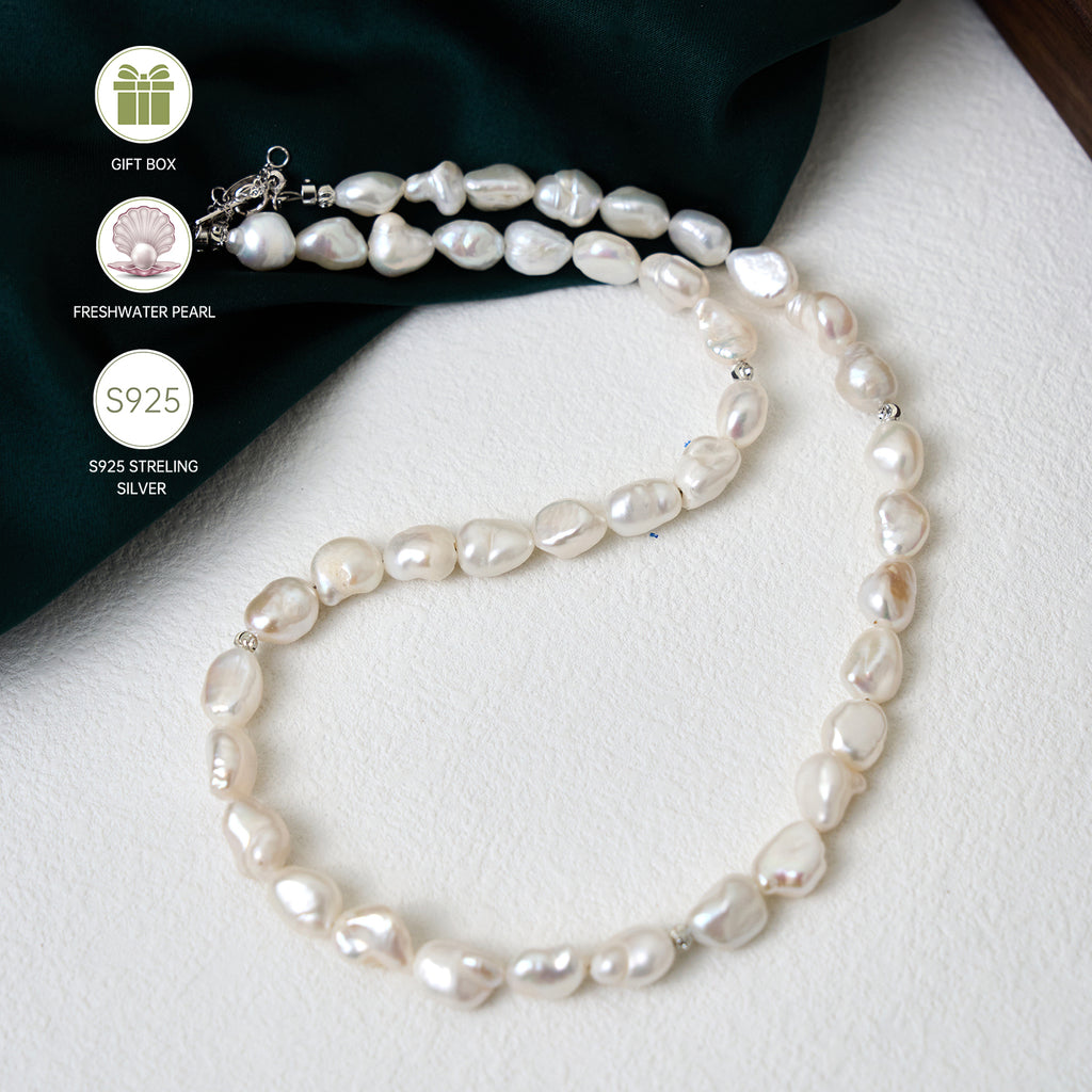 Fashion Natural Freshwater Baroque Pearl Beaded Necklace With extended Chain Loose  Beads White Rice-shaped Natural Pearl Chain