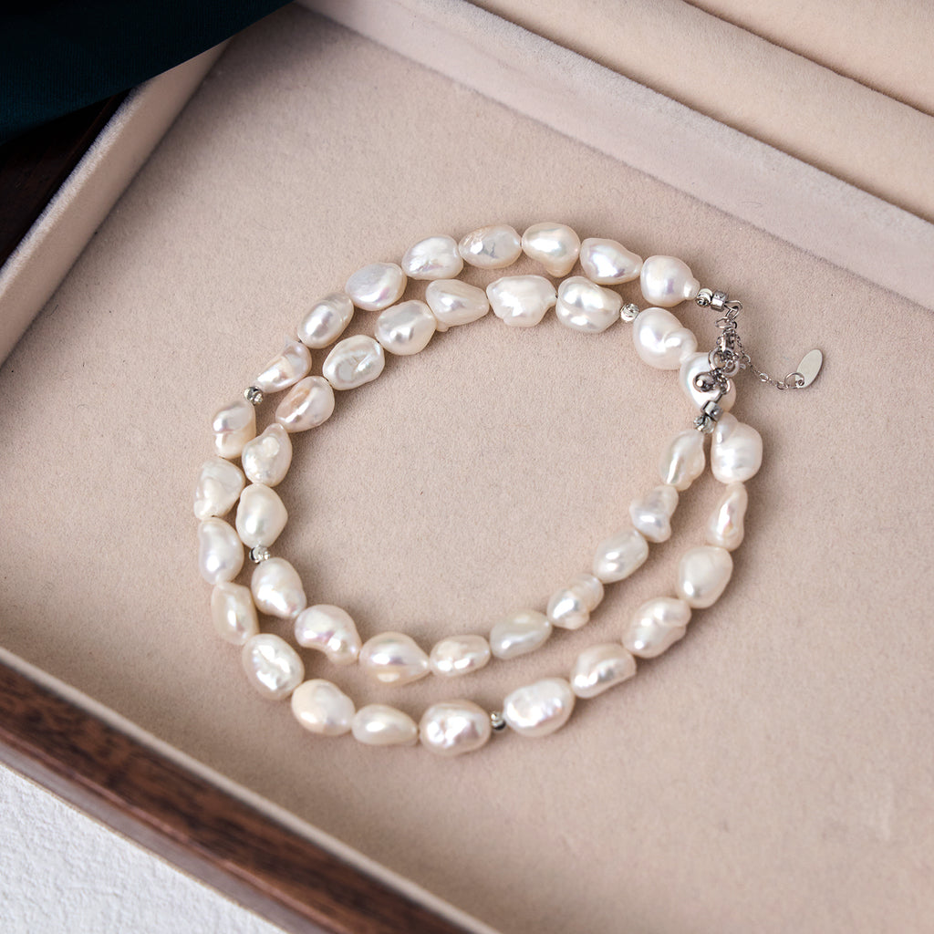 Fashion Natural Freshwater Baroque Pearl Beaded Necklace With extended Chain Loose  Beads White Rice-shaped Natural Pearl Chain