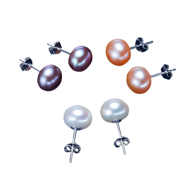 Hot selling natural freshwater pearl earring set, with three pairs of white, pink, and black pearl earrings for women's jewelry