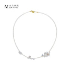 Favourite Natural Freshwater Rice Shaped Pearl Full Bead Necklace with Petals Baroque Pearl Fashion Necklace for Women