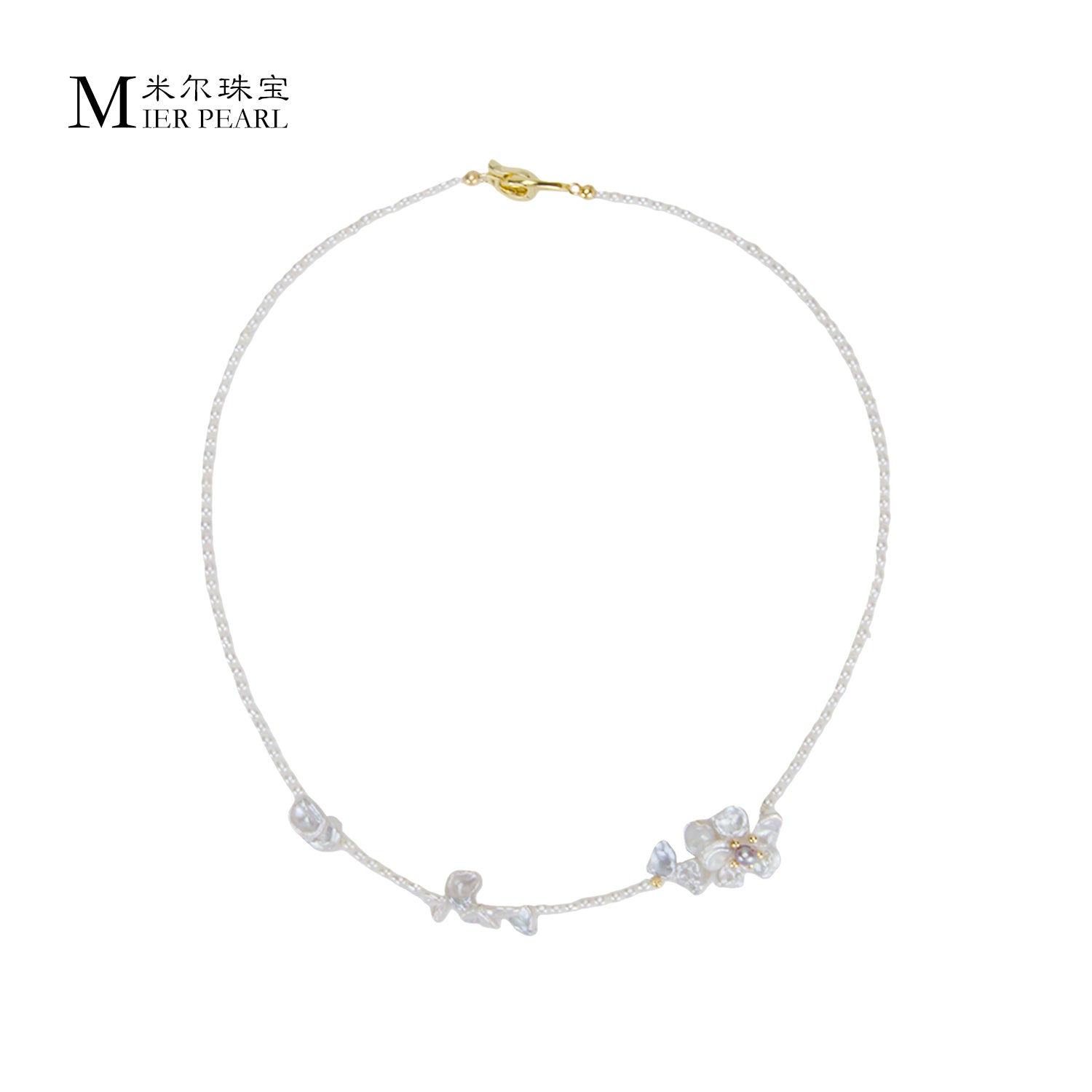 Favourite Natural Freshwater Rice Shaped Pearl Full Bead Necklace with Petals Baroque Pearl Fashion Necklace for Women