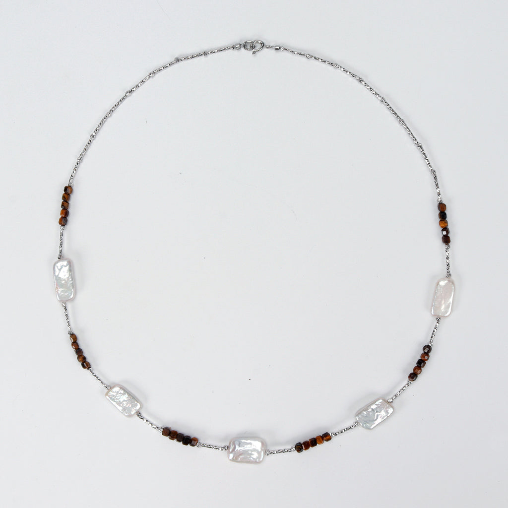 New Design Natural Freshwater White square Baroque Pearl Necklace, Fashionable natural gemstone necklace for women