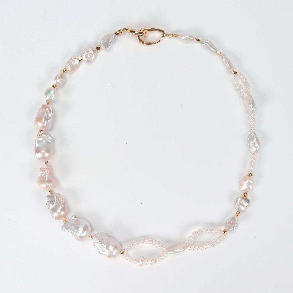 Fashion Natural Freshwater White Baroque Pearl Necklace, High-quality handmade double-layer necklace for women