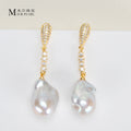 New Design Asymmetry Irregular Freshwater Pearl White Big Baroque Pearl Earrings For Women Jewellery