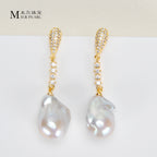 New Design Asymmetry Irregular Freshwater Pearl White Big Baroque Pearl Earrings For Women Jewellery