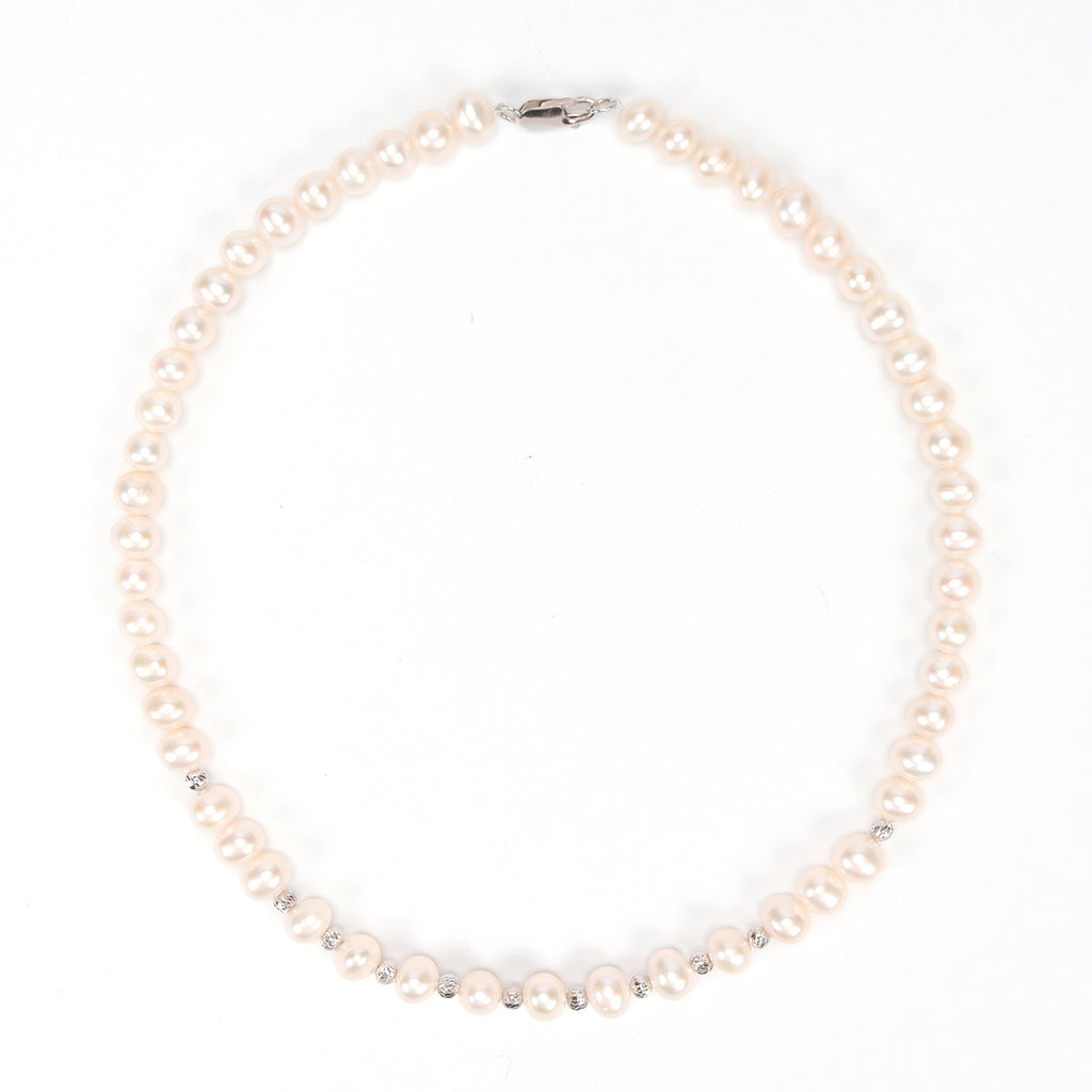 Hot Sale Natural Freshwater white nearly circular pearl necklace, Fashionable and versatile S925 sterling silver chain for women