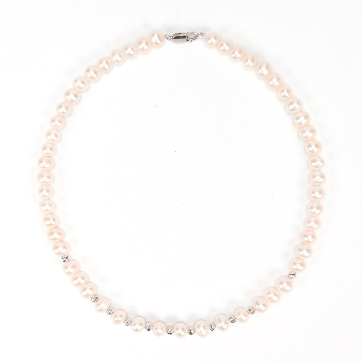 Hot Sale Natural Freshwater white nearly circular pearl necklace, Fashionable and versatile S925 sterling silver chain for women