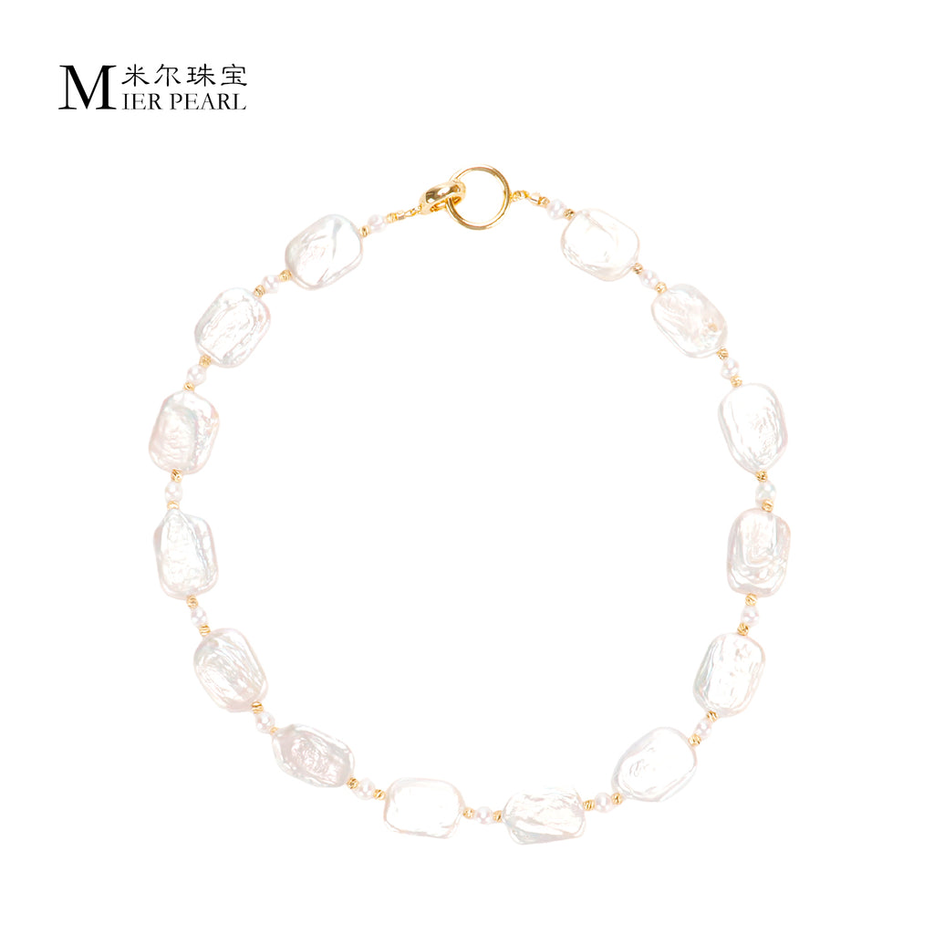 Good Quality Natural freshwater white square Baroque pearl necklace, fashionable and high-end necklace suitable for women
