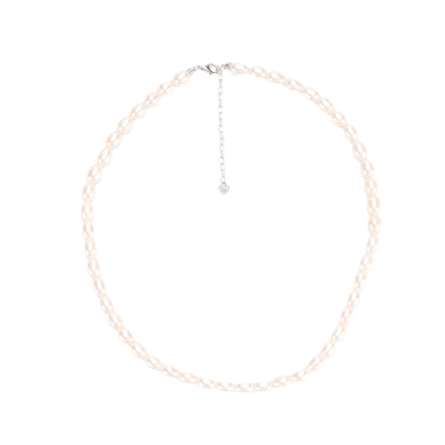 Real Natural freshwater white oval pearl full bead necklace, S925 extended chain versatile and fashionable for women