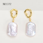 Fashion Natural Freshwater White Baroque Pearl Earrings Simple Jewelry Design Geometric Women's Pearl Earrings