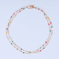 Favourite Natural Freshwater white Baroque Pearl Colored tourmaline double-layer Necklace for women girls