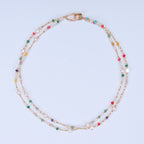 Favourite Natural Freshwater white Baroque Pearl Colored tourmaline double-layer Necklace for women girls