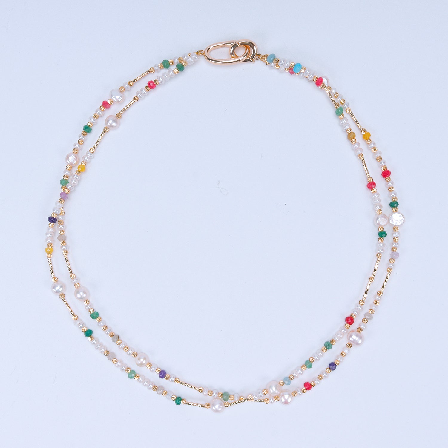 Favourite Natural Freshwater white Baroque Pearl Colored tourmaline double-layer Necklace for women girls
