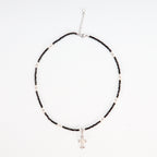 New Design Natural Freshwater White Pearl Popular Cross Star Pendant Necklace Black Spinel Beaded Necklace Jewelry for Women
