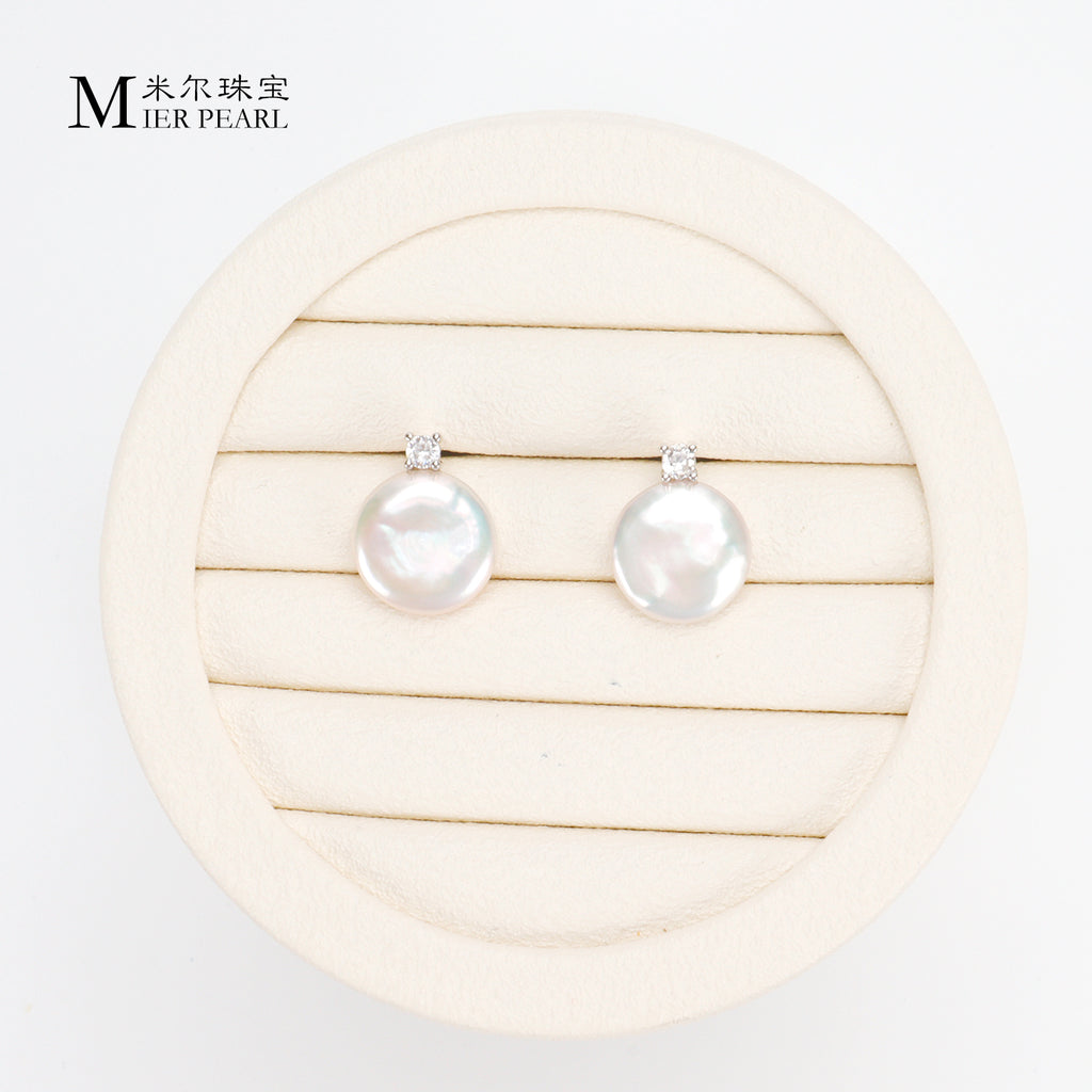 Good Quality Natural freshwater white button Baroque pearl earrings, S925 sterling silver queen earrings suitable for women