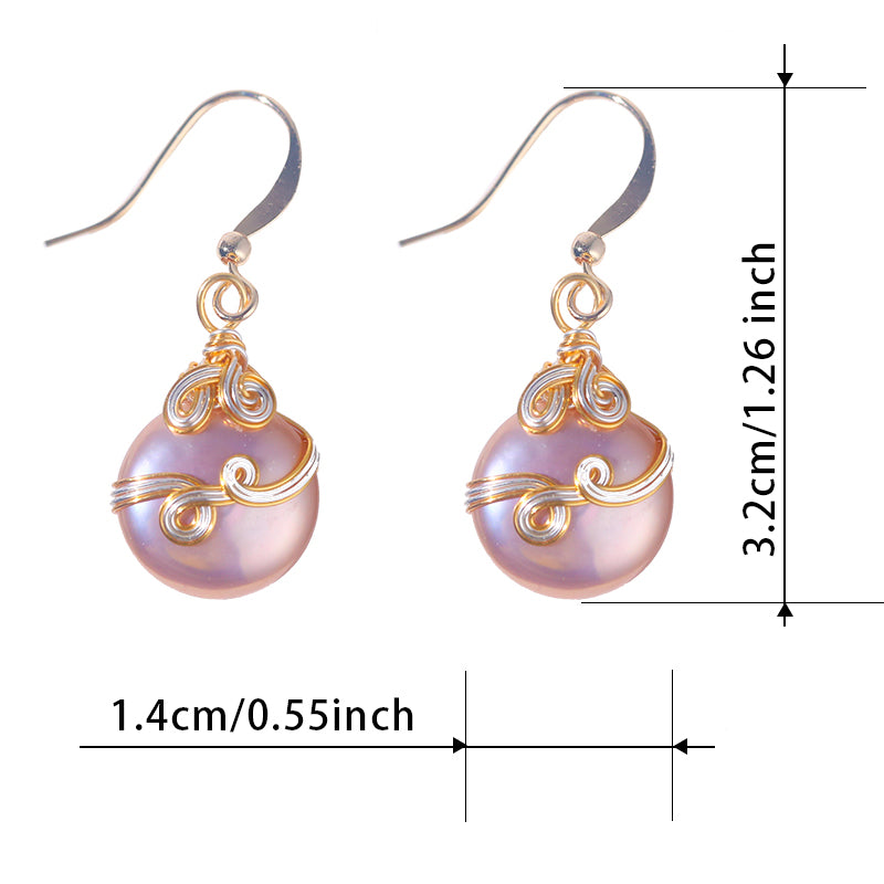 Natural freshwater purple button-shaped baroque pearl earrings, 14K gold-plated hand-wound fashionable and high-end earrings