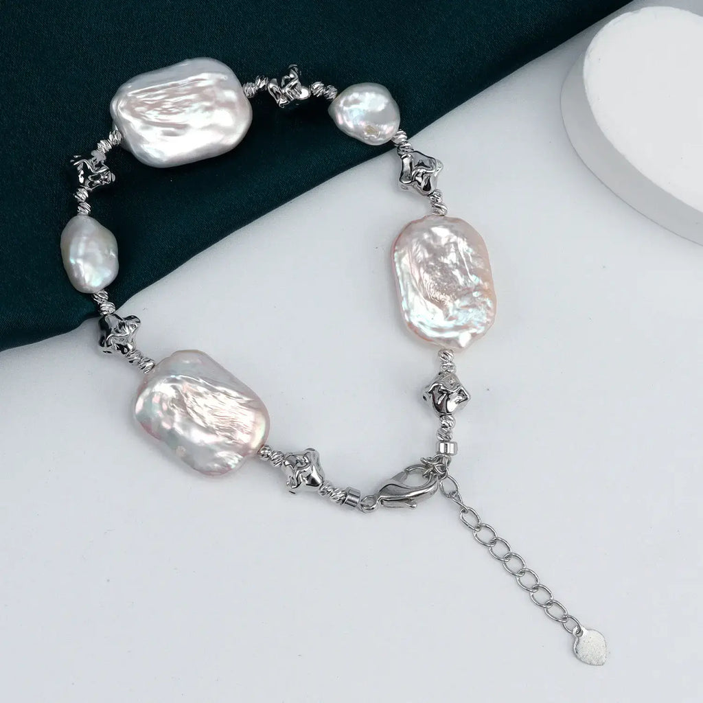 2026 Luxury Freshwater Baroque Shape Bracelet for Women White Pearl Beaded with Special Buckle Design Niche Jewelry Wholesale