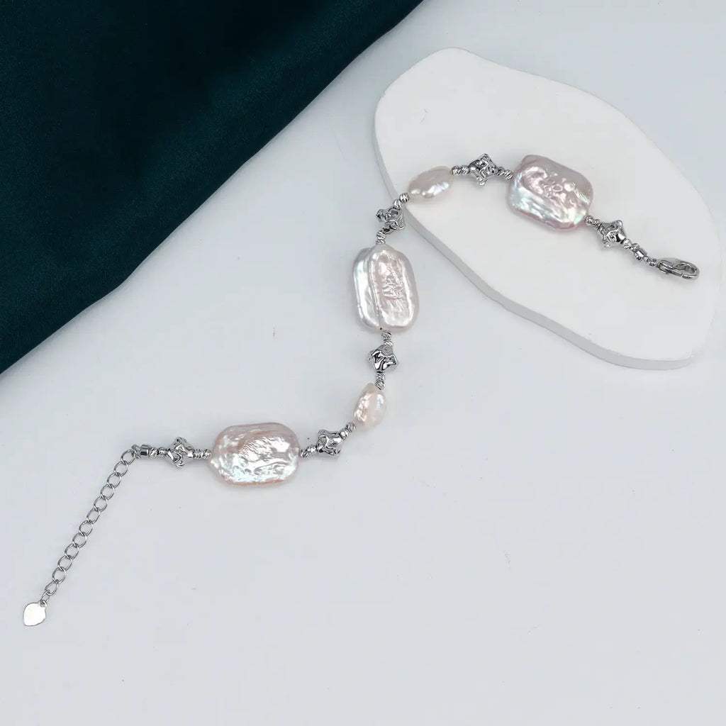 2026 Luxury Freshwater Baroque Shape Bracelet for Women White Pearl Beaded with Special Buckle Design Niche Jewelry Wholesale