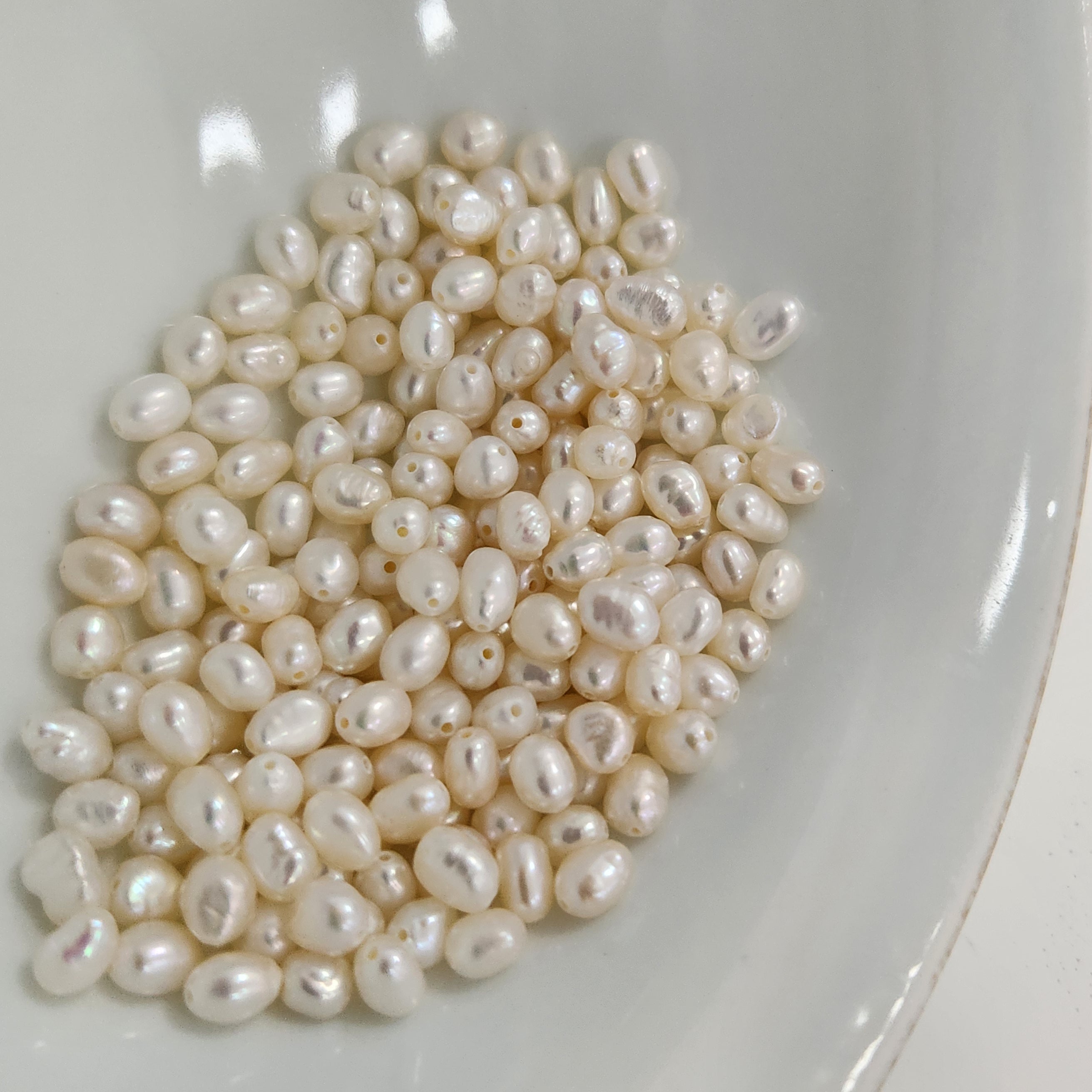 DIY Material Natural freshwater white rice shaped pearl loose beads 3-4mm,  AAA grade pearls