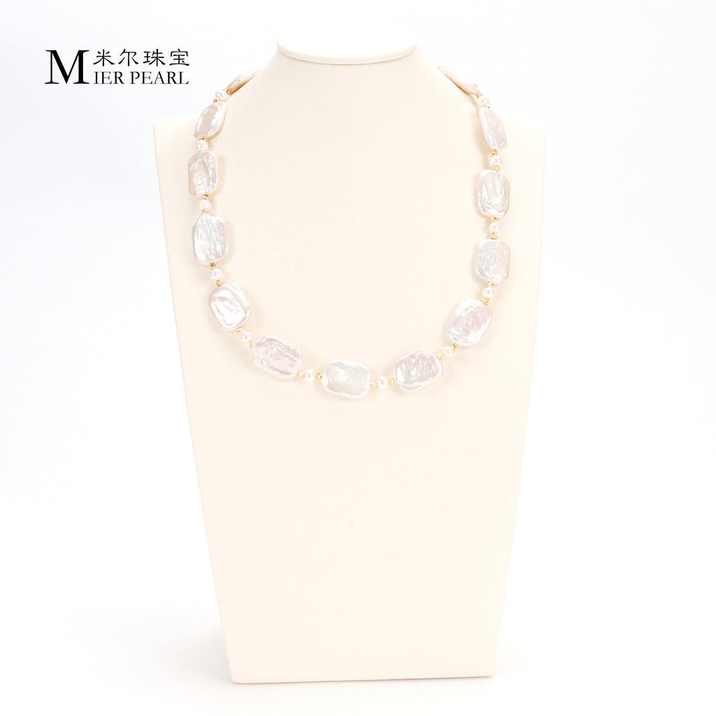 Good Quality Natural freshwater white square Baroque pearl necklace, fashionable and high-end necklace suitable for women