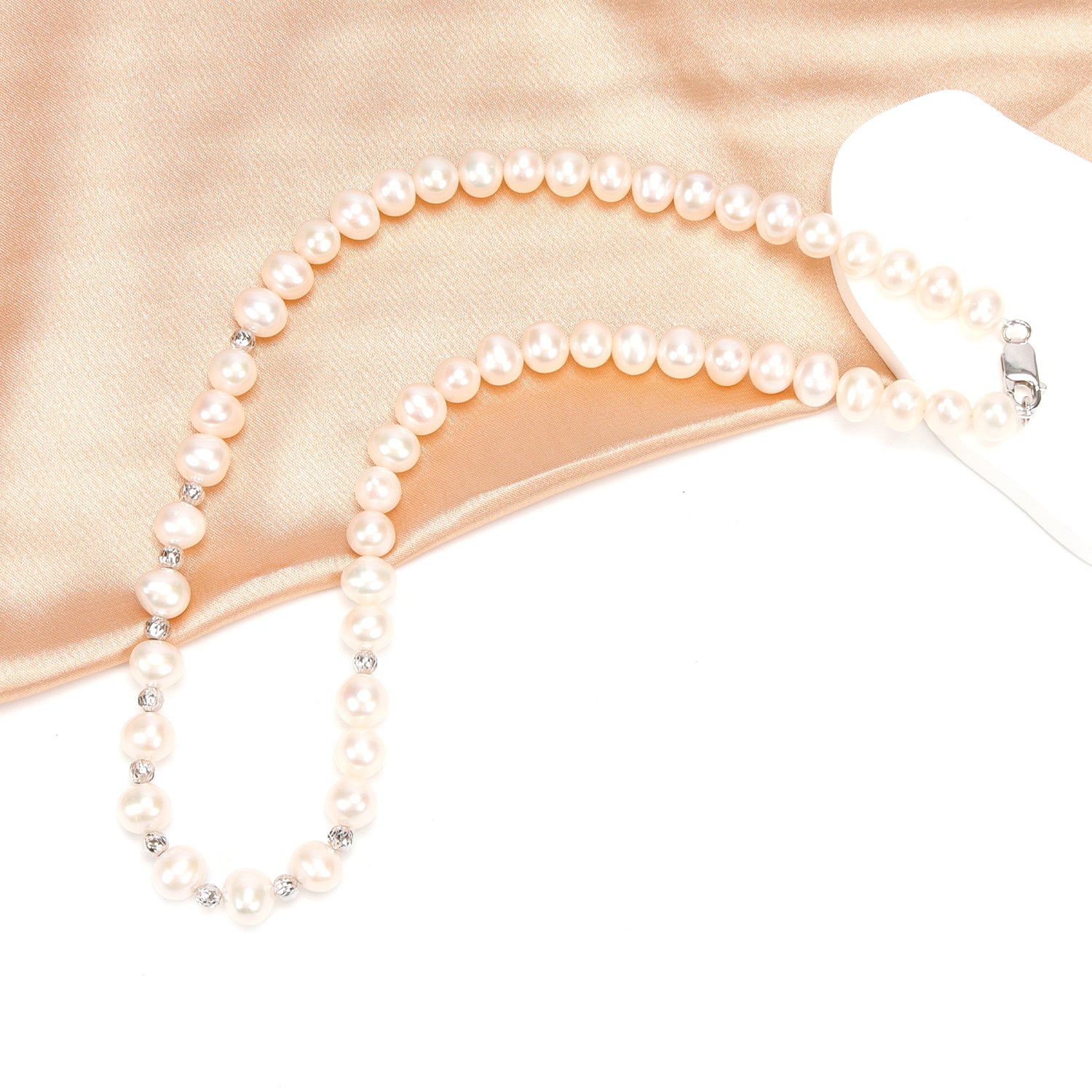 Hot Sale Natural Freshwater white nearly circular pearl necklace, Fashionable and versatile S925 sterling silver chain for women
