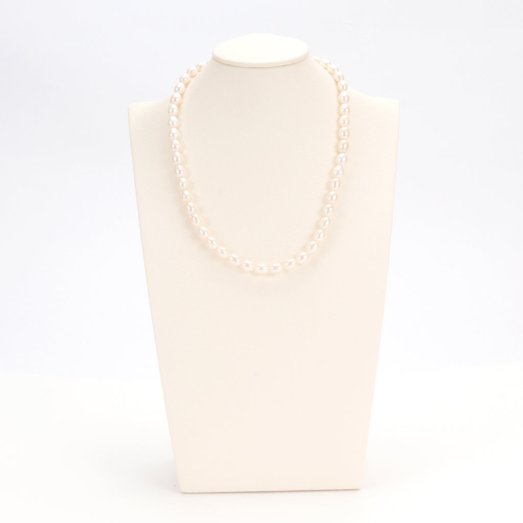 Real Natural freshwater white oval pearl full bead necklace, S925 extended chain versatile and fashionable for women