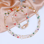 Favourite Natural Freshwater white Baroque Pearl Colored tourmaline double-layer Necklace for women girls