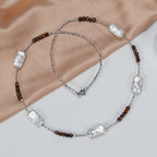 New Design Natural Freshwater White square Baroque Pearl Necklace, Fashionable natural gemstone necklace for women