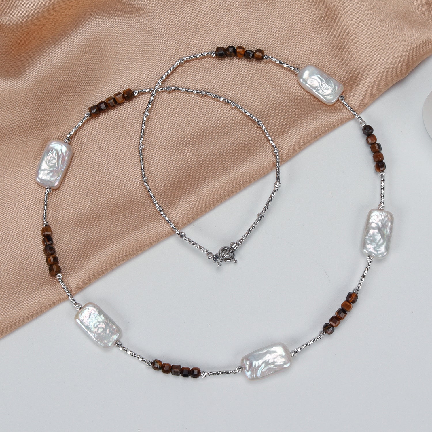 New Design Natural Freshwater White square Baroque Pearl Necklace, Fashionable natural gemstone necklace for women