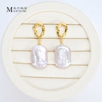 Fashion Natural Freshwater White Baroque Pearl Earrings Simple Jewelry Design Geometric Women's Pearl Earrings