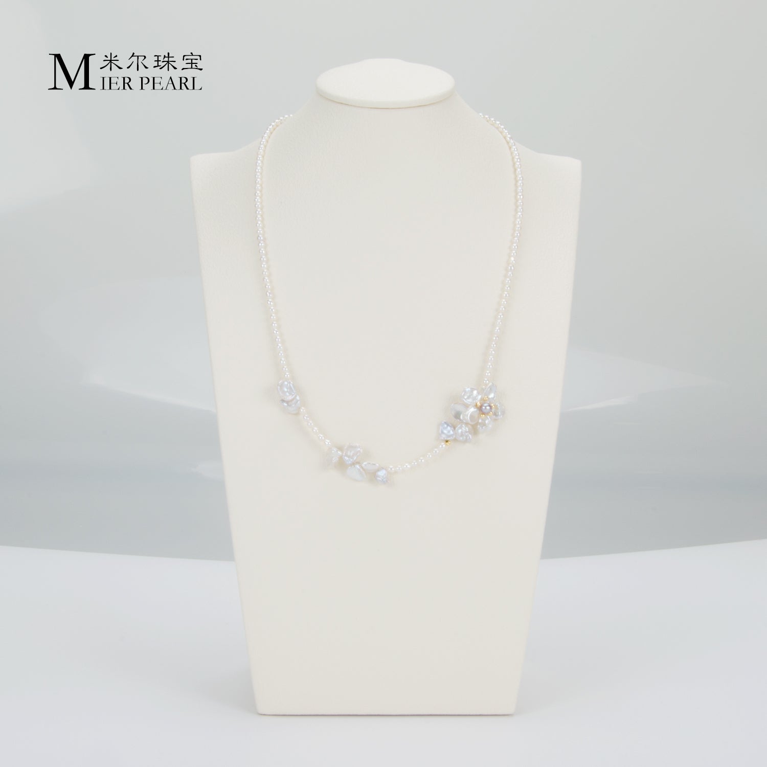 Favourite Natural Freshwater Rice Shaped Pearl Full Bead Necklace with Petals Baroque Pearl Fashion Necklace for Women