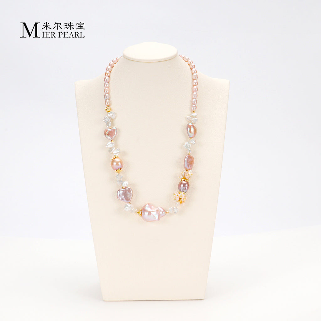 Recommend Natural freshwater white, pink, purple, various irregular Baroque pearl full bead necklaces suitable for women