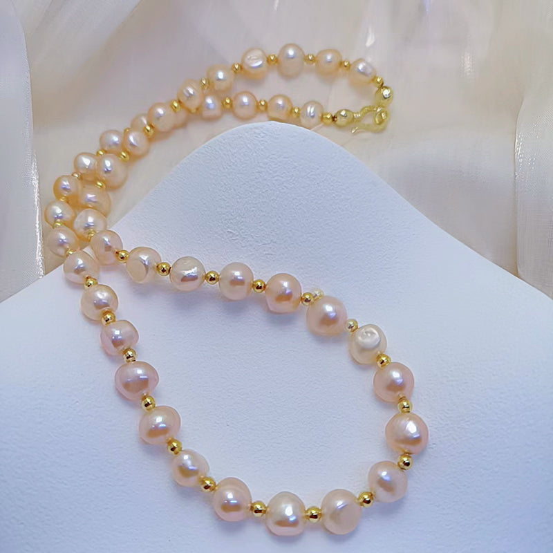 Natural freshwater champagne Baroque pearl necklace, fashionable and exquisite pearl necklace for women
