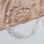 Fashion Natural Freshwater White Baroque Pearl Necklace, High-quality handmade double-layer necklace for women