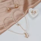 New Design Natural Freshwater White rice-shaped Pearl Necklace, Butterfly Earrings, Ring, and Pendant Set for Women girls