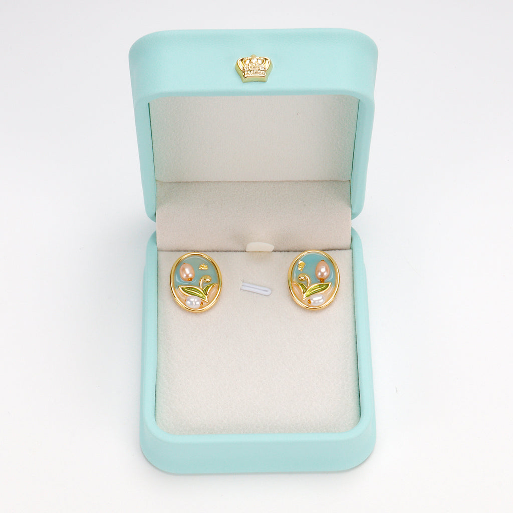 Trendy Jewelry Retro Baroque Natural Freshwater Pearl Stud Earring Earrings for Women Oval Oil Painting Flower Earrings Stud