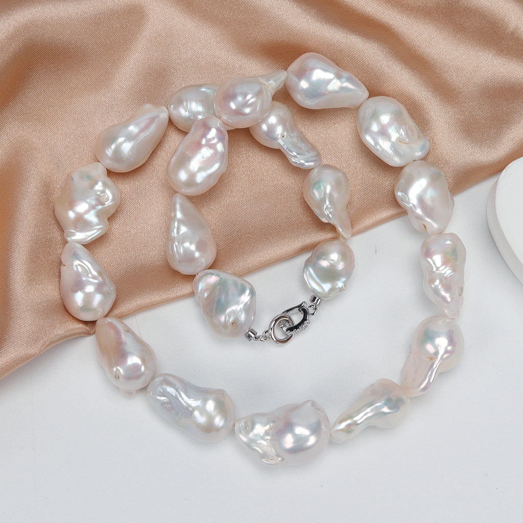 Good Quality Natural Freshwater white Irregular large Baroque Pearl bead Necklace, High-end pearl necklace for Women's jewelry