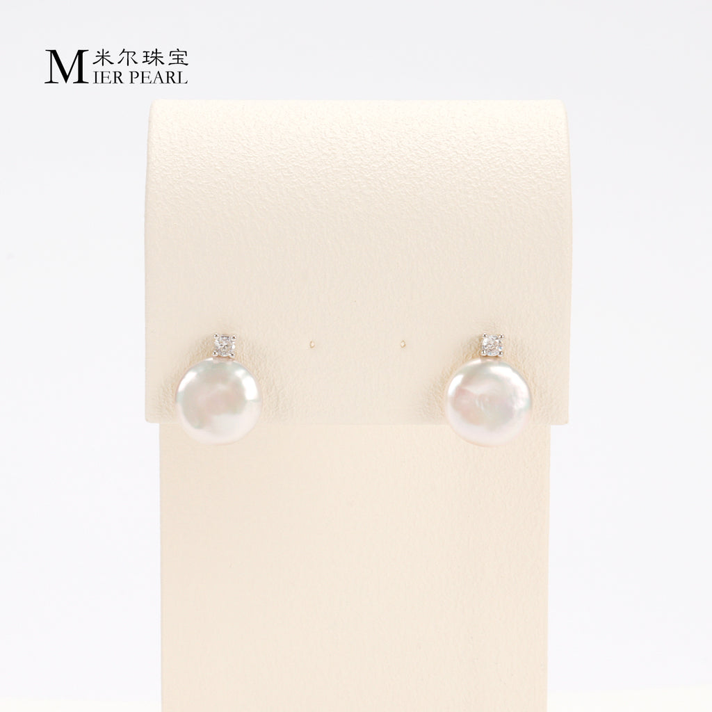 Good Quality Natural freshwater white button Baroque pearl earrings, S925 sterling silver queen earrings suitable for women