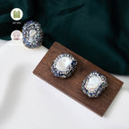 Fashionable natural freshwater white Baroque pearl gemstone earring ring set for women's jewelry