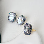 Fashionable natural freshwater white Baroque pearl gemstone earring ring set for women's jewelry